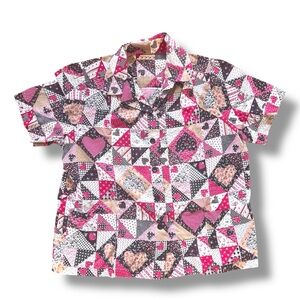 Handmade Patchwork Shirt | Heart Print Quilted Folk Cottagecore fits S & M